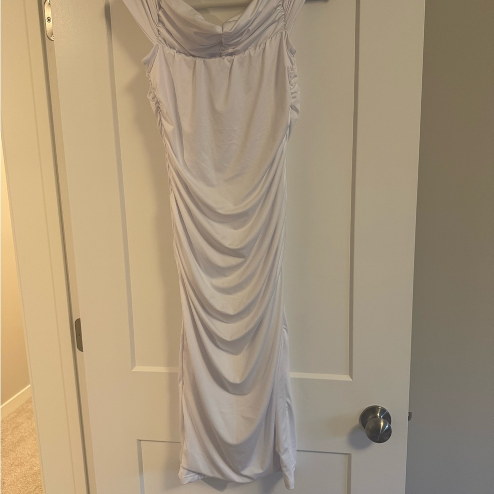 White fitted maternity Draped Dress